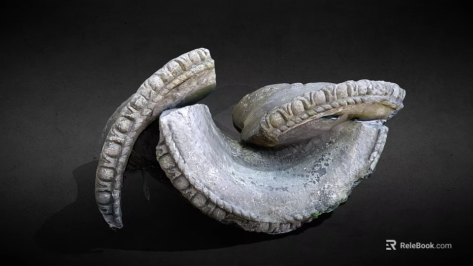 Curved Stone Sculpture Carving With Intricate Textured Surface And Abstract Design 3d model 