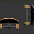 Stylish Skateboard Decks With Purple Black Graphics Yellow Wheels And Black Trucks