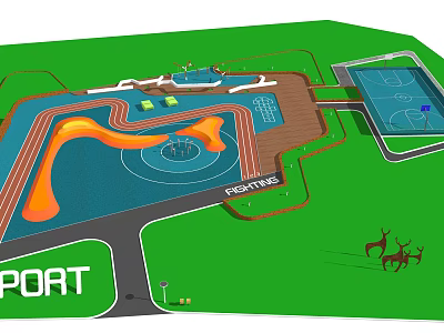 Colorful Children's Play Area Design With Slides Running Track And Green Lawn 3d model