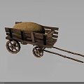 Rustic Vintage Wooden Cart Filled With Hay And Spoked Wheels On Dark Background