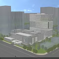 Modern Office Building With Glass Curtain Wall And Multi Storey Plaza Entrance Design