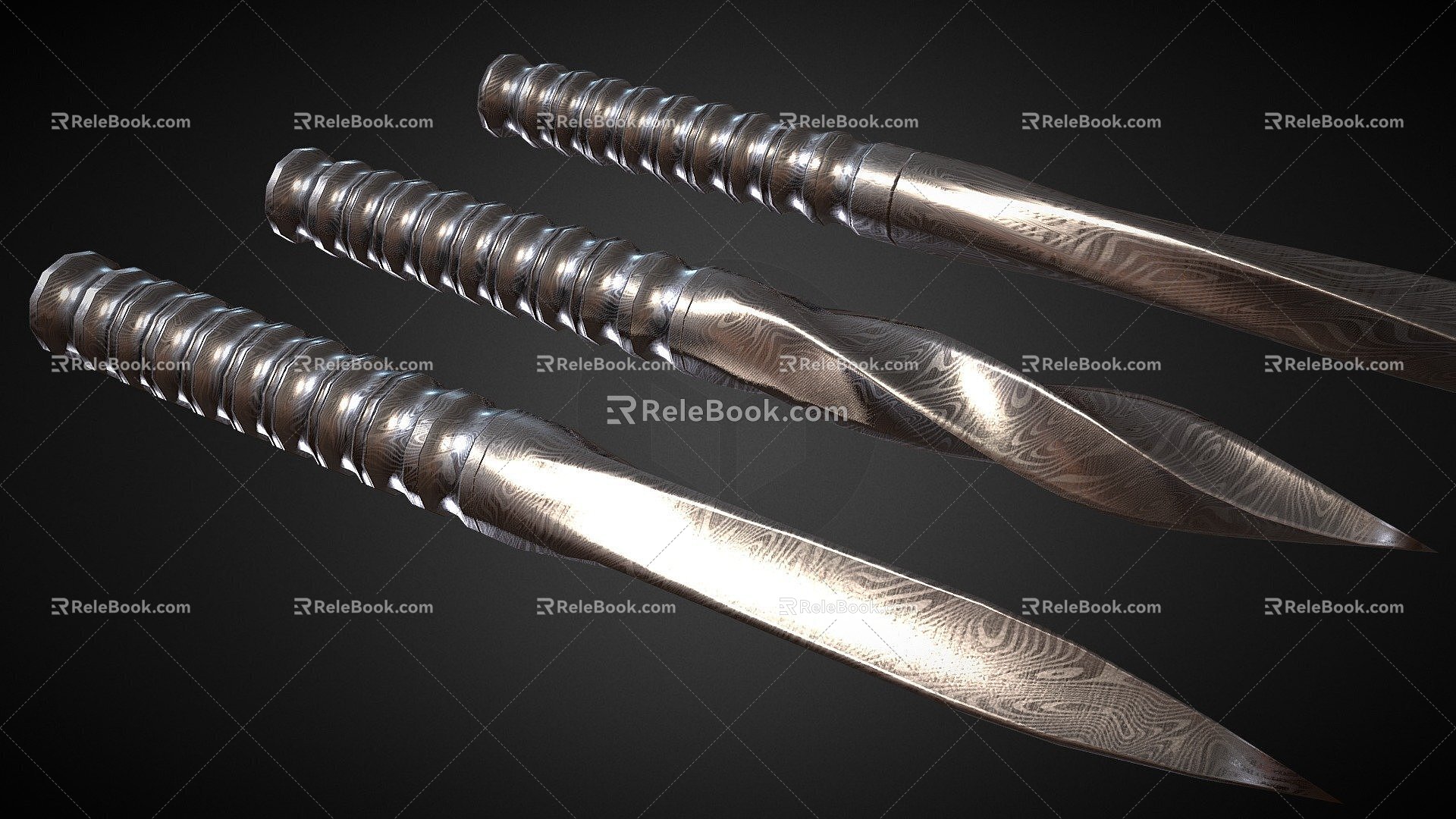 Damascus Piercing Dagger 3d model