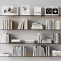 Organized Bookshelf Display Featuring Various Books And Magazines On Multiple Shelves 3d model