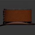 Round Top Leather Hat With Orange Body Dark Brim Metal Buckle And Lacing Detail