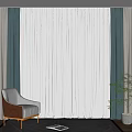Double Layer Green And Gray Curtains With Chair Plant And Wooden Floor In Living Room Window