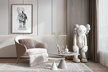 Modern single sofa leisure chair side combination 3d model
