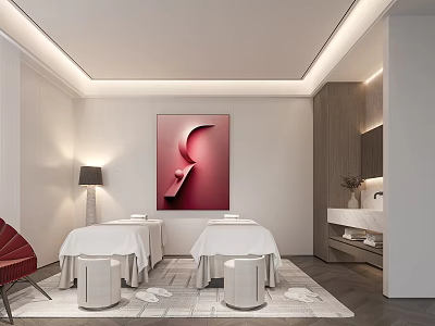 Modern SPA Room Interior With Massage Beds And Art Decor 3d model
