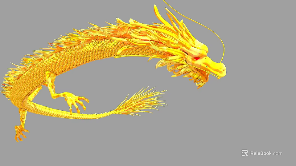 Golden Dragon Mythical Creature With Detailed Scales And Flowing Mane 3d model 