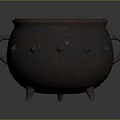 Antique Bronze Cauldron With Dual Handles Three Legs And Triangular Studs