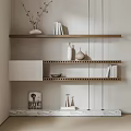 Modern Wall Mounted Storage Shelving Unit With Wooden Shelves Books And Decorative Vases