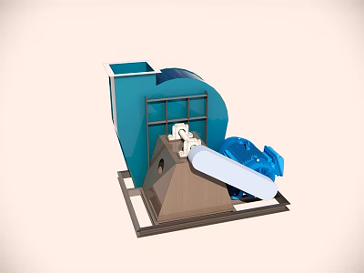 Industrial Blower Equipment With Blue Housing Metal Structure And Mounting Base Design 3d model