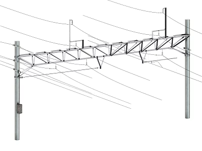 Industrial Equipment Metal Frame Structure For Power Transmission With Utility Poles And Cables 3d model