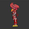 Red And Yellow Cosmic Robot With Mechanical Structure For Space Exploration