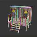 Ornament Decor Set With Metal Frame Triangle Signs Curtains Staircase Railings And Mobile Wheels
