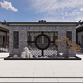 Traditional Chinese Ancient Building Siheyuan Courtyard With White Walls Black Tiles And Garden Plants