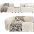 Cozy Multi Seater Sofa With Plaid Blanket And Side Stool In Cream Color
