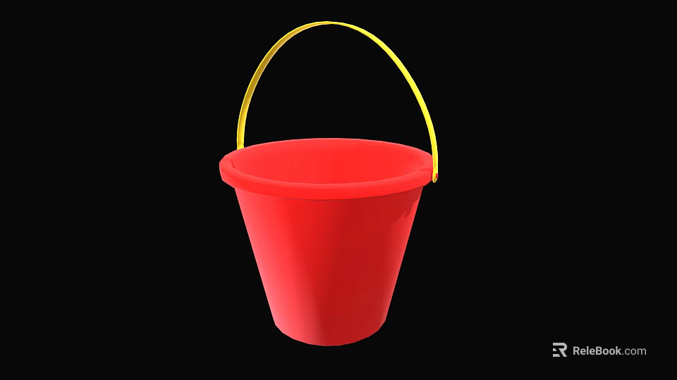 Red Plastic Bucket With Yellow Handle Isolated On Black Background 3d model 