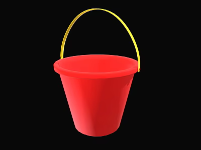 Red Plastic Bucket With Yellow Handle Isolated On Black Background 3d model