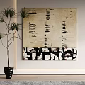 Abstract Wall Art With Beige Background Black Patterns And Indoor Plant Decor 3d model