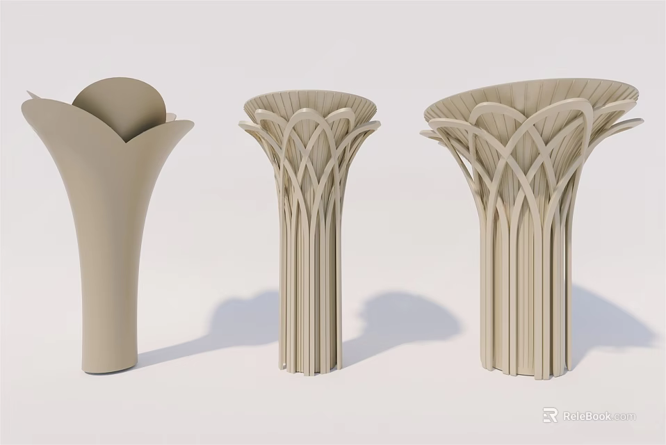 Three Modern Decorative Columns With Intricate Lattice Patterns And Light Design 3d model