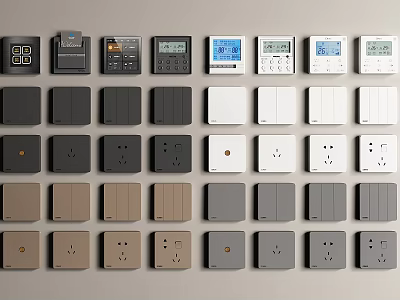 Assorted Color Switch Panels with Modern Designs and Multiple Sockets 3d model