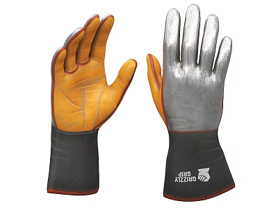 Safety Work Gloves Orange And Silver Design With Black Cuff And King's Safety Logo 3d model