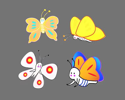 Vibrant Cute Flying Butterflies with Colorful Yellow White Red Blue and Orange Wings 3d model