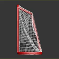 Red Frame Hockey Goal With White Net On Reflective Black Surface 3d model