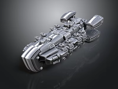 Silver Cosmic Spaceship Model With Complex Structure And Futuristic Astronautical Design 3d model