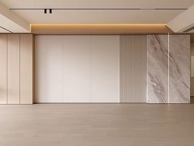 Modern Living Room Interior Design With Wooden Panels White Surfaces And Marble Accents 3d model