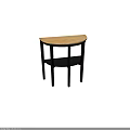 Semicircular Wooden Top Coffee Table With Black Shelf And Minimalist Design Legs