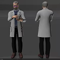 Man in White Lab Coat Front and Back View Holding Tablet 3d model