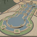 Elegant Garden Ornament With Tiered Fountain Sculpture Details Water Pools And Paved Area