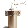 Elegant Wooden Side Table With Metal Grid Design Round Tabletop And Decorative Branches