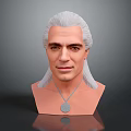 Man With Silver White Long Hair Wearing Round Pendant Necklace Bust Sculpture