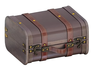 Vintage Brown Trunk With Leather Straps Metal Buckles And Brass Rivets 3d model
