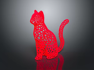 Modern Red Hollow Out Cat Shaped Decorative Figurine For Furniture Decoration 3d model