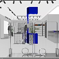 Modern Clothing Store Interior Design With Blue Backdrop Mannequins Racks And Display Lighting