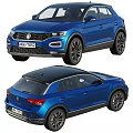 Blue Volkswagen T ROC Front And Rear Views