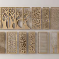 Wooden Room Dividers With Carved Tree And Floral Patterns For Home Interior