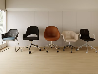 Modern Office Chairs With Various Colors And Wheels In Contemporary Interior 3d model