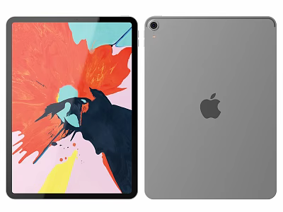 Apple iPad Front And Back View With Colorful Screen Display And Gray Body 3d model