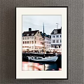 Scenic Landscape Painting With Colorful Buildings Moored Boat And Water Reflections