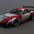 Red And White Modified Sports Car With Large Rear Wing And Aerodynamic Body Kit