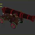 Vintage Weapon Cannon With Wooden Carriage Metal Barrel And Wheels
