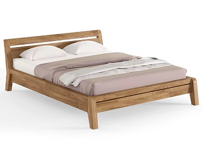 Modern Wooden Double Bed With White Pillows And Light Purple Bedding 3d model