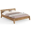 Modern Wooden Double Bed With White Pillows And Light Purple Bedding