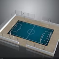 Football Court Construction With Blue Surface White Markings And Surrounding Fences