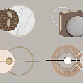 Modern Geometric Wall Decor With Circular Metal Frames Wooden Patterns And Marble Accents 3d model