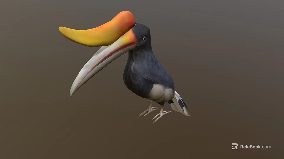 Colorful Flying Bird With Large Yellow Orange Beak And Black Body 3d model 